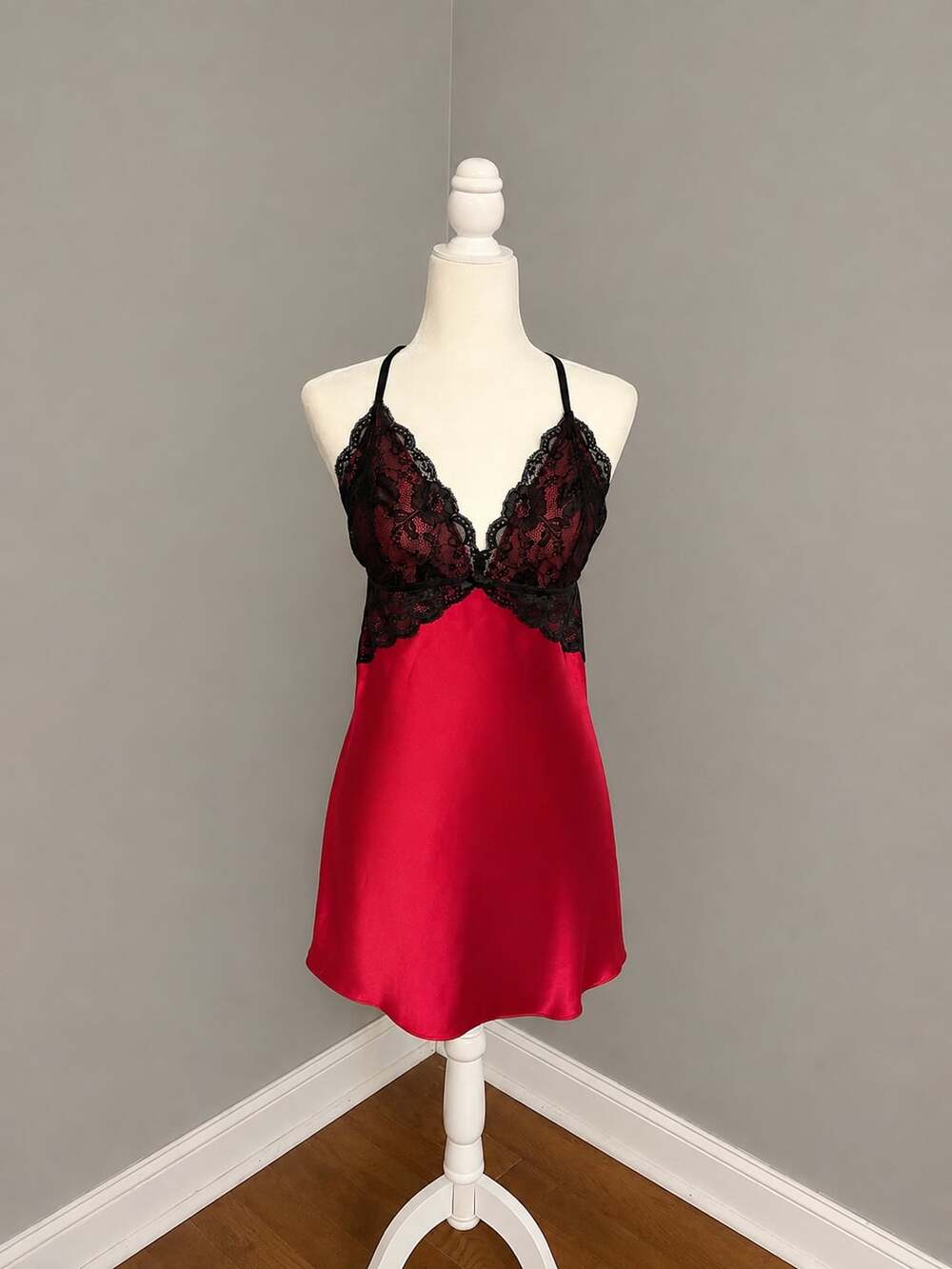 Arielle Red Satin Black Lace Chemise Slip Dress Y2K Vampirecore L